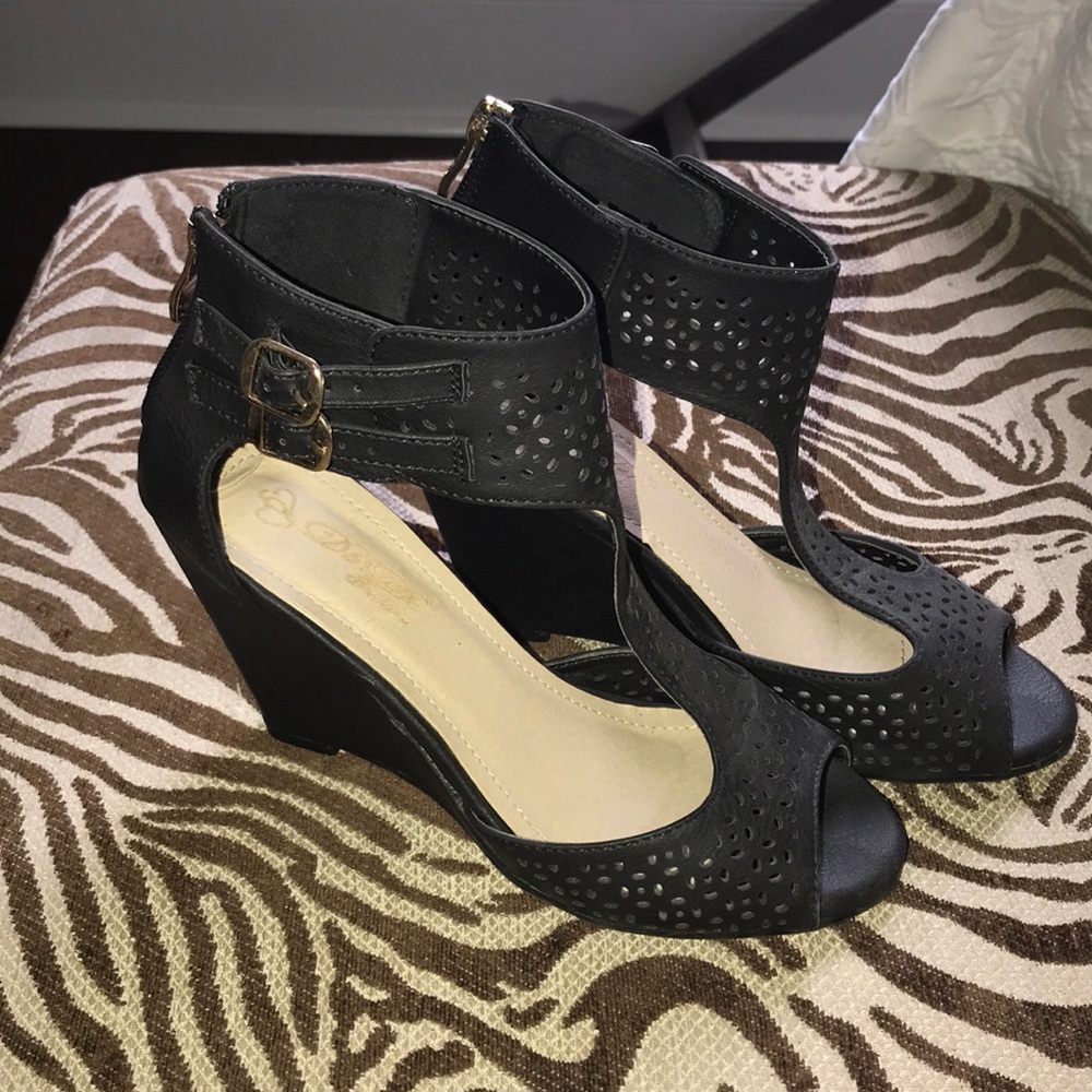 Black T Strap Wedge